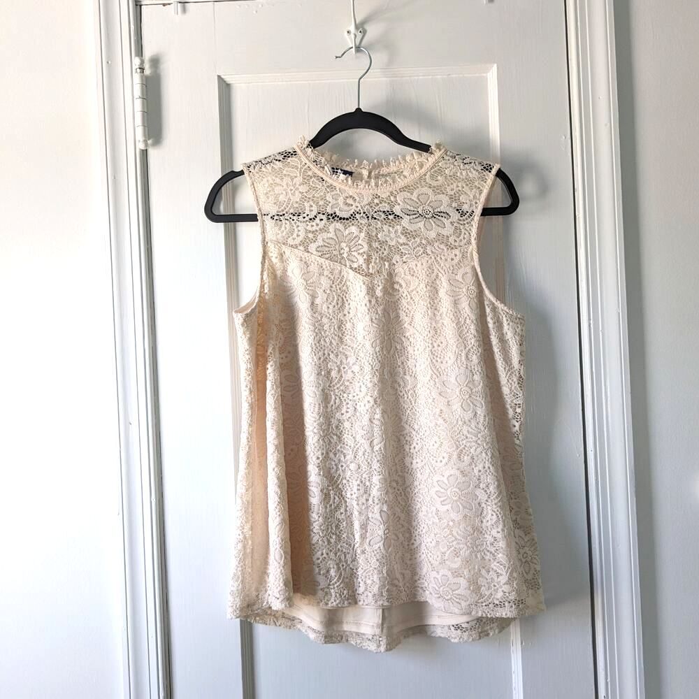 Apt. 9 Cream Lace Yoke Sleeveless Blouse Whimsy Office Sz. L